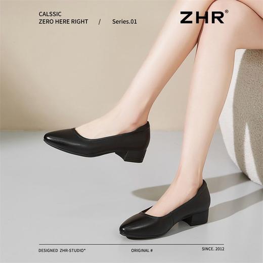 ZHR真皮粗跟单鞋女鞋2025新款轻便女士平底鞋软底一脚蹬浅口女鞋 商品图7
