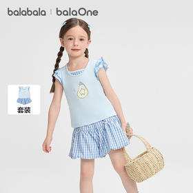 巴拉巴拉儿童短袖套装宝宝两件套女童2026年新款夏装格纹蝴蝶结