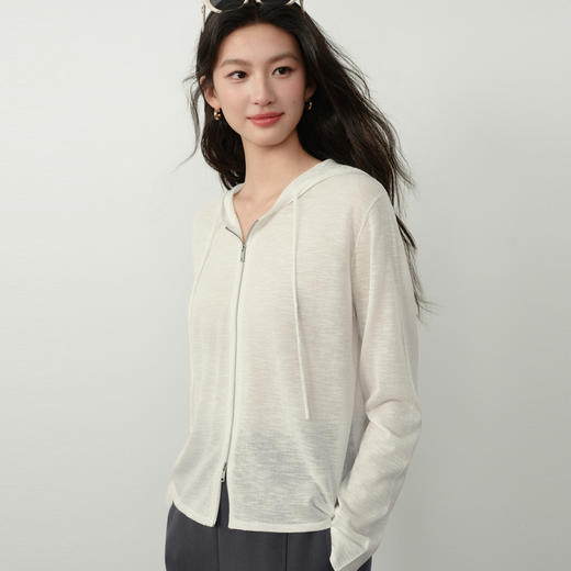 【严选】诗凡黎云朵亚麻连帽拉链针织开衫2026春夏新款韩系慵懒百搭薄外套7H3430611 商品图4