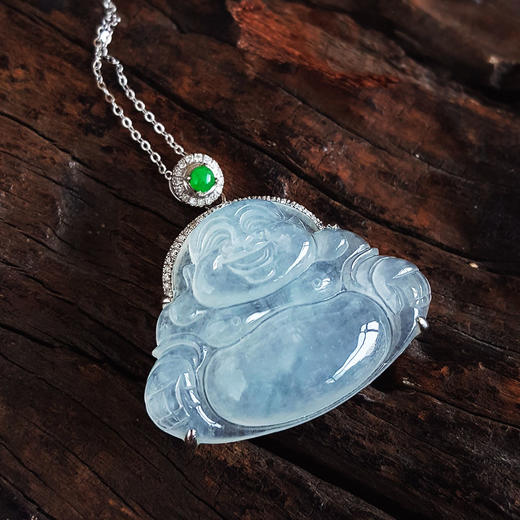 【天然正品】A货翡翠AU750精品白金镶钻镶天然冰种佛公翡翠（吉祥、平安）吊坠项链30.0*29.6*7.6MM（皆取最大值）060326NJS15 商品图4