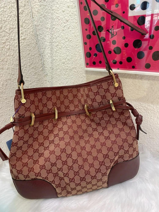 Gucci 1955 马衔扣 酒红色 老花 帆布拼皮 邮差包 商品图1