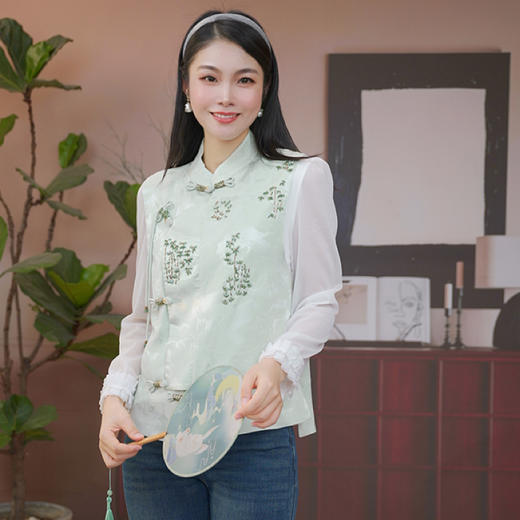 司歌重磅工艺国风马甲醋酸盯珠提花外套B93G5226 商品图0