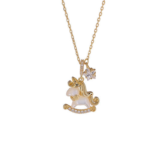 【奔腾小马】S925纯银镀金白贝马年摇摇马套链【CW-XL00878】 商品图4