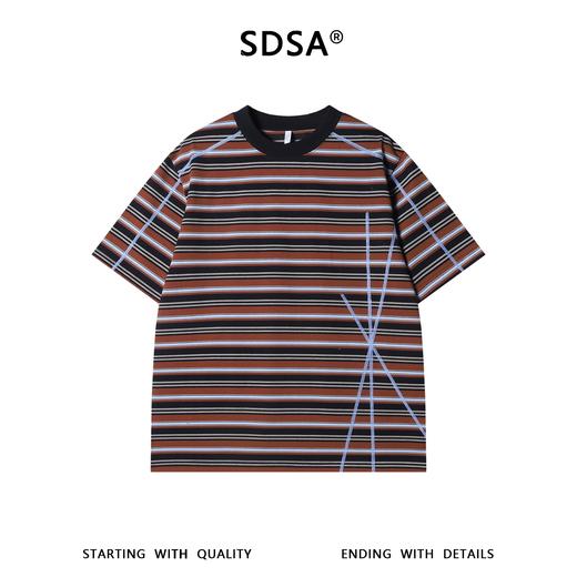 26T195SDSA男装2026新款高贵美式复古撞色条纹圆领短袖T恤缝线设计百搭 商品图1