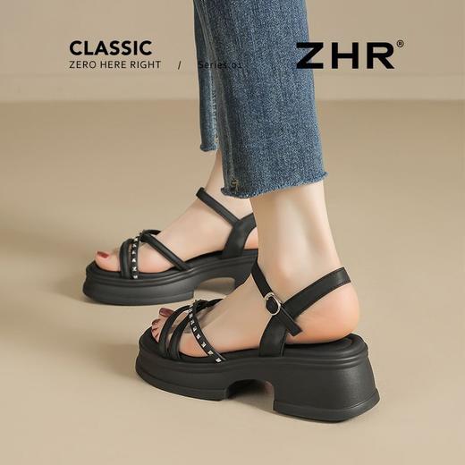 ZHR则则优雅舒适厚底凉鞋女鞋2025夏季新款时髦铆钉百搭增高凉鞋 商品图8