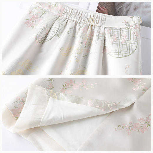 「自」全新升级【铂金会员146/天猫199/差价53】(03208)洛诗琳新中式缎面半身裙女2026新款高腰国风提花直筒A字裙 商品图3