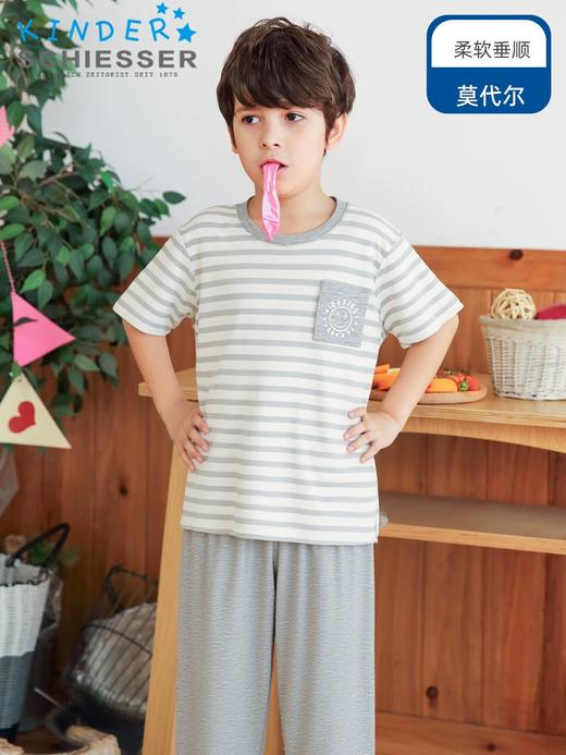 【莫代尔系列】舒雅童装男童短袖七分裤家居套装 95%莫代尔5% 氨纶   3B/26382H 商品图0