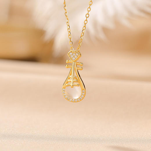 【琵琶福音】S925纯银镀金琵琶吊坠女玉髓镶钻项链【CW-23367】 商品图1