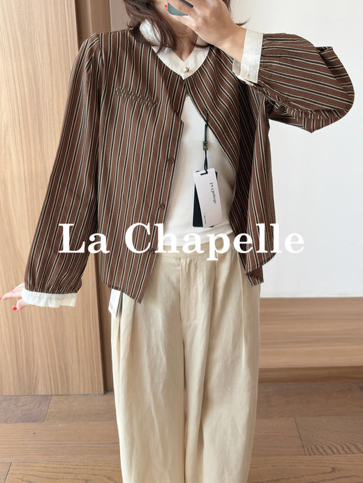 专柜实拍【莱赛尔！高品质】拉夏贝尔/La Chapelle法式撞色领气质慵懒感百搭衬衫极简通勤风上衣女 商品图8