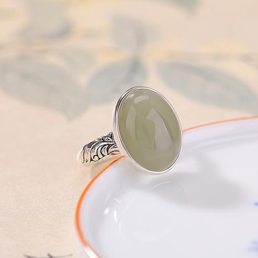 【长乐莲莲】S925纯银和田玉晴水玉蜜蜡莲花戒指【CW-JZ07566】 商品图2