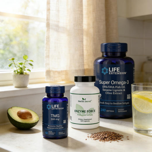 心血脑活力营养套装｜Herb'’s secret 消化酶120粒+Life Extension TMG甜菜碱60粒+Life Extension 鱼油 240粒 商品图9