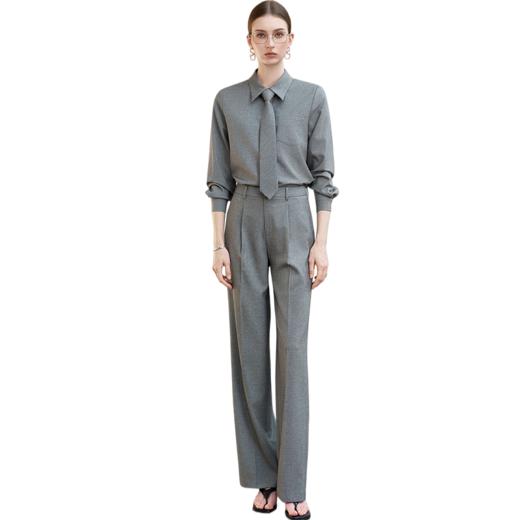 IWY/薄暮灰色【轻商务精英风】通勤优雅衬衫阔腿裤套装出差懒人穿搭B602+P2745 商品图5