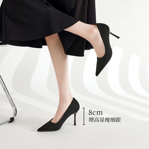 ZHR则则羊京绒高跟鞋细跟气质黑色工作鞋女2025新款单鞋超软女鞋 商品图3