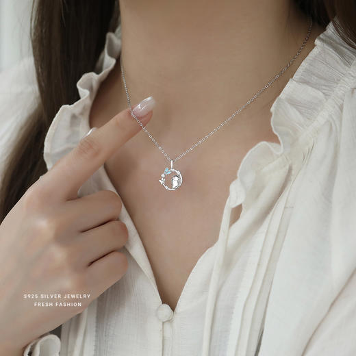 【月下灵猫】S925纯银猫戏蝴蝶项链【YXS-YA0582】 商品图1