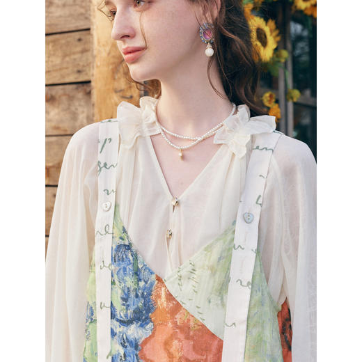 两三事梵高文艺糖渍青梨2026春季新款小清新印花可调背带裤女宽松 商品图2