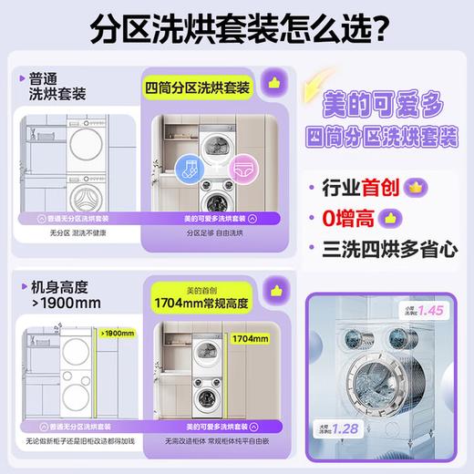 美的（Midea）三筒洗衣机全自动洗烘一体+热泵烘干机 洗烘套装 分区洗【可爱多】内衣裤杀菌 一级能效 国家补贴 MD11DDEX+MH10HEX 商品图3
