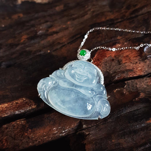 【天然正品】A货翡翠AU750精品白金镶钻镶天然冰种佛公翡翠（吉祥、平安）吊坠项链30.0*29.6*7.6MM（皆取最大值）060326NJS15 商品图6