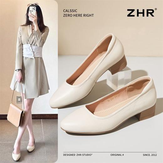 ZHR真皮粗跟单鞋女鞋2025新款轻便女士平底鞋软底一脚蹬浅口女鞋 商品图1