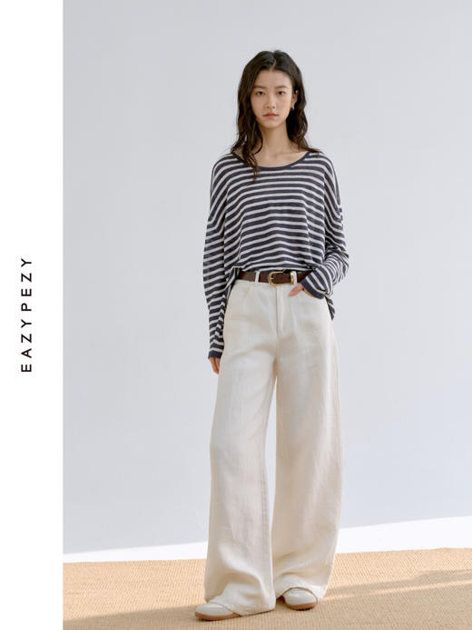 Sailor·亚麻条纹宽松长袖针织罩衫 商品图3