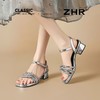 ZHR银色粗跟凉鞋通勤时装凉鞋夏季新款一字带高跟凉鞋ins水钻凉鞋 商品缩略图2