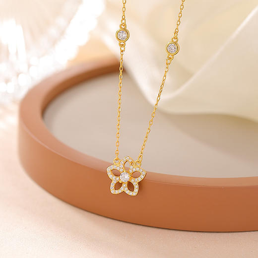 【桃花缘】S925纯银镀金桃花吊坠项链套链【CW-XL00579】 商品图1