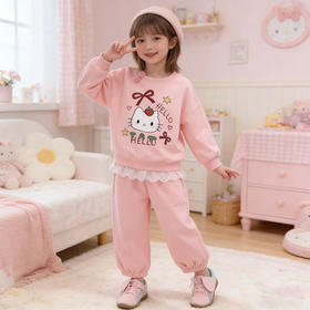 巴鲁熊女童卫衣套装可爱卡通印花秋季新款儿童洋气秋装宝宝屁帘裤两件套73-150★★★娃娃优选