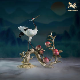 铜师傅《鹤桃同春》客厅装饰品铜摆件 送长辈领导祝寿生日礼物