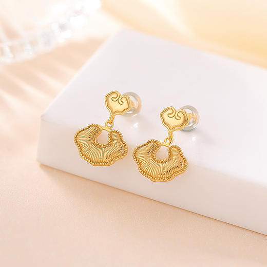 【如意清心】S925纯银镀金如意耳钉【CW-ES00021】 商品图1