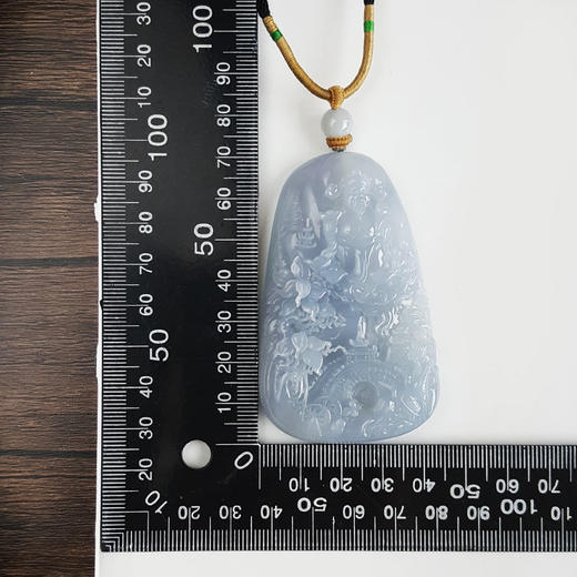 【天然正品】A货翡翠天然细腻糯冰种紫罗兰雕山水财神（招财纳福）平安无事牌翡翠吊坠项链71.2*43.9*10.7MM（皆取最大值）131125AH20 商品图2
