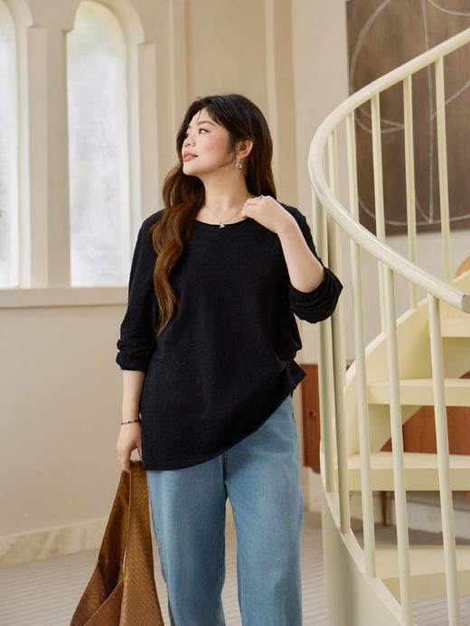 【3天内发货】100%棉糯感套头衫，把春天穿在身上！高级纯色，气质紫/经典黑/静谧蓝，解锁春日慵懒舒适【附赠布艺猫咪胸针】 商品图7