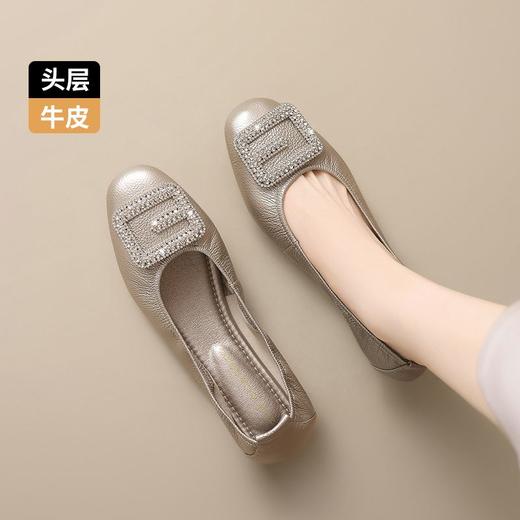 ZHR则则头层牛皮水钻平底软底单鞋女2025新款百搭女鞋一脚蹬 商品图2