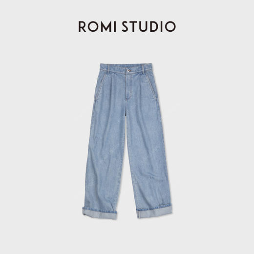 ROMI STUDIO“四季牛仔”全棉复古水洗高腰阔腿牛仔长裤RWDSXT1636 商品图0