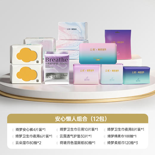 【安心懒人月盒】碧芭宝贝X云霓Xbebetour品牌纸品日用夜用卫生巾安心裤柔纸巾湿巾洗脸巾12包组合（如遇商品缺货则默认更换同规格其他产品发货） 商品图2