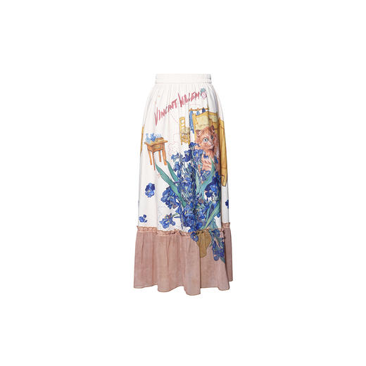 两三事梵高文艺 午后花影 2026夏季新款复古荷叶边裙摆印花半身裙 商品图4