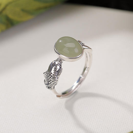 【云游锦鲤】S925纯银和田玉晴水玉蜜蜡锦鲤鲤鱼开口戒指【CW-JZ07574】 商品图2