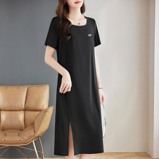 短袖连衣裙女夏季2026新款黑色裙子宽松大码女装洋气显瘦胖mm长裙 商品图2