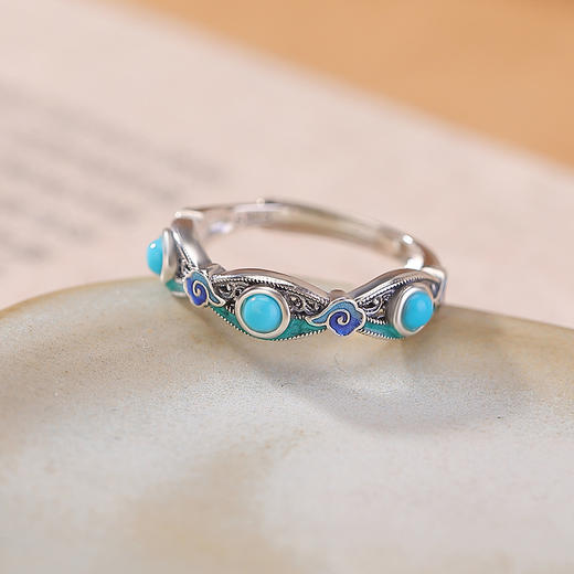 【祥云景和】S925纯银南红玛瑙绿松石珐琅祥云圆形古风戒指【CW-JZ07538】 商品图2