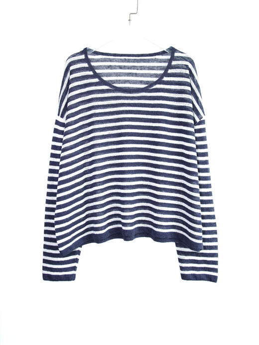 Sailor·亚麻条纹宽松长袖针织罩衫 商品图4