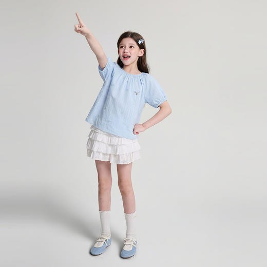 笛莎Deesha 2026年夏季新款中童女童绣花棉布套头衬衫 商品图2