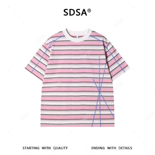 26T162SDSA男装2026新款高贵轻奢潮牌撞色条纹短袖T恤明线设计圆领上衣 商品图1