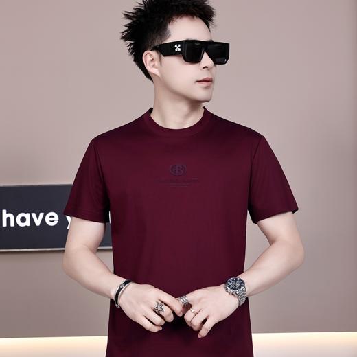双丝光+桑蚕丝夏季新款男士圆领简约纯色时尚基础款短袖上衣   KLNA-Y503 商品图0