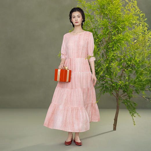[【林栖设计小店】粉海云霓|粉色印花宽松显瘦层次感2026早春新品连衣裙1961253 商品图2