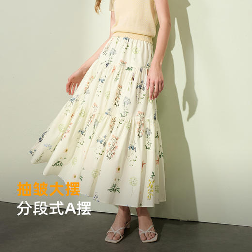 【100棉】三彩2026夏季新款印花半身裙松紧高腰A字裙长裙大摆M 商品图3