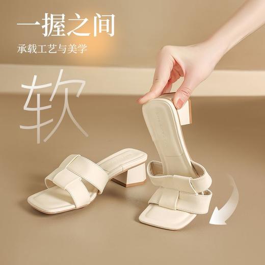 ZHR则则粗跟一字拖鞋女2025新款夏季外穿方头配裙子法式时尚拖鞋 商品图2