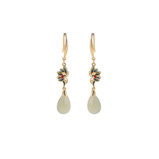 【水滴莲花】S925纯银镀金晴水玉珐琅长款耳饰【CW-EG02461】 商品图4