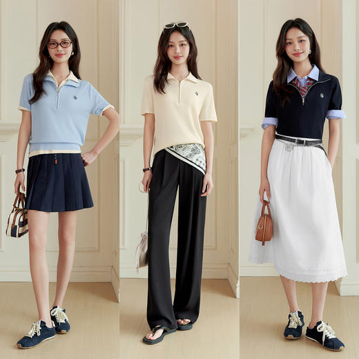 【严选】【奶油拉链衫】诗凡黎莱赛尔Polo领针织衫2026春夏半拉链短袖上衣7H3131291 商品图1