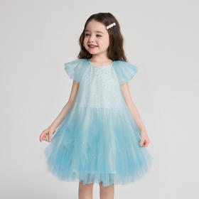 笛莎Deesha 2026年夏季新款小童女童精致公主网纱小飞袖连衣裙珠片连衣裙