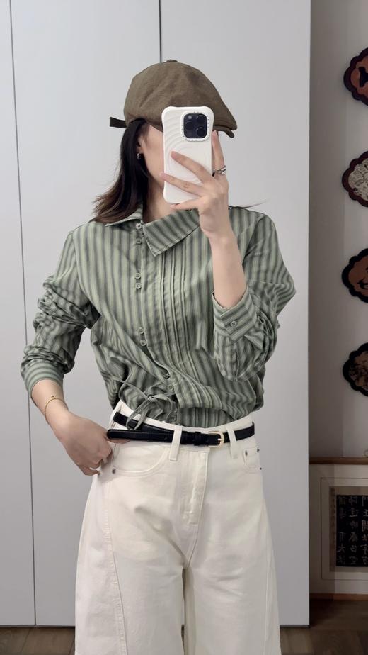 法式高智不规则翻领条纹显瘦衬衫 商品图9