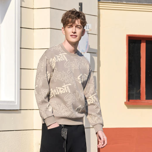 半身缘男装 春季休闲舒适宽松廓形涂鸦印花卫衣261212P04510209 商品图1