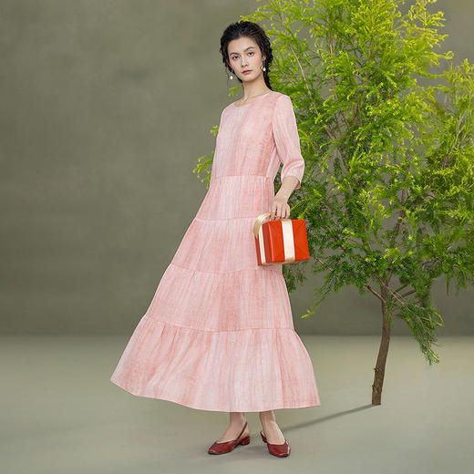 [【林栖设计小店】粉海云霓|粉色印花宽松显瘦层次感2026早春新品连衣裙1961253 商品图0